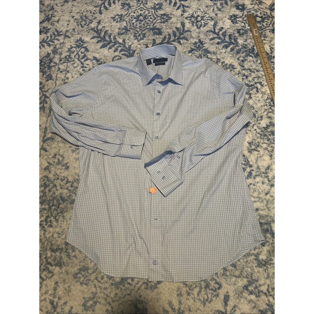 David Donahue Dress Shirt Mens 16.5 34/35 Plaid Print Trim Fit Long Sleeves